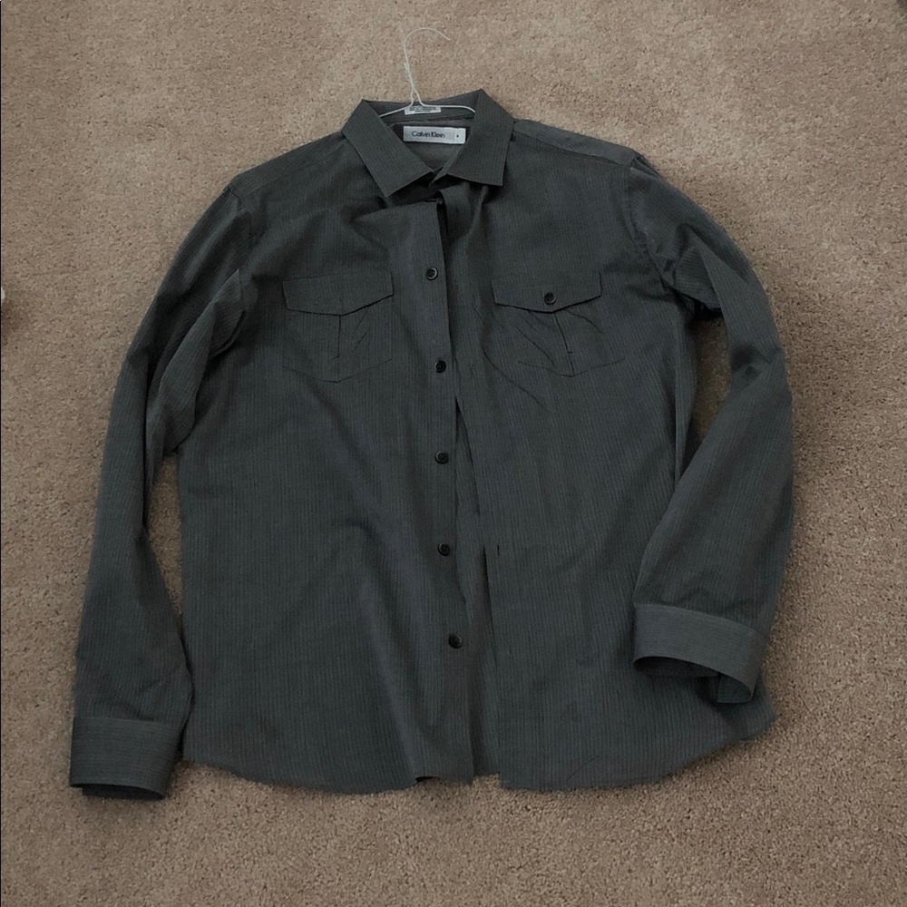 Calvin Klein Men's Dark Charcoal Pinstripe Shirt